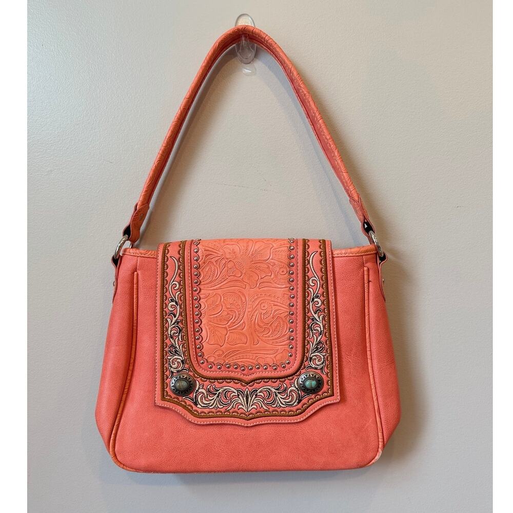 Montana West Western Tooled Coral Shoulder Bag Purse Concho FLAWED